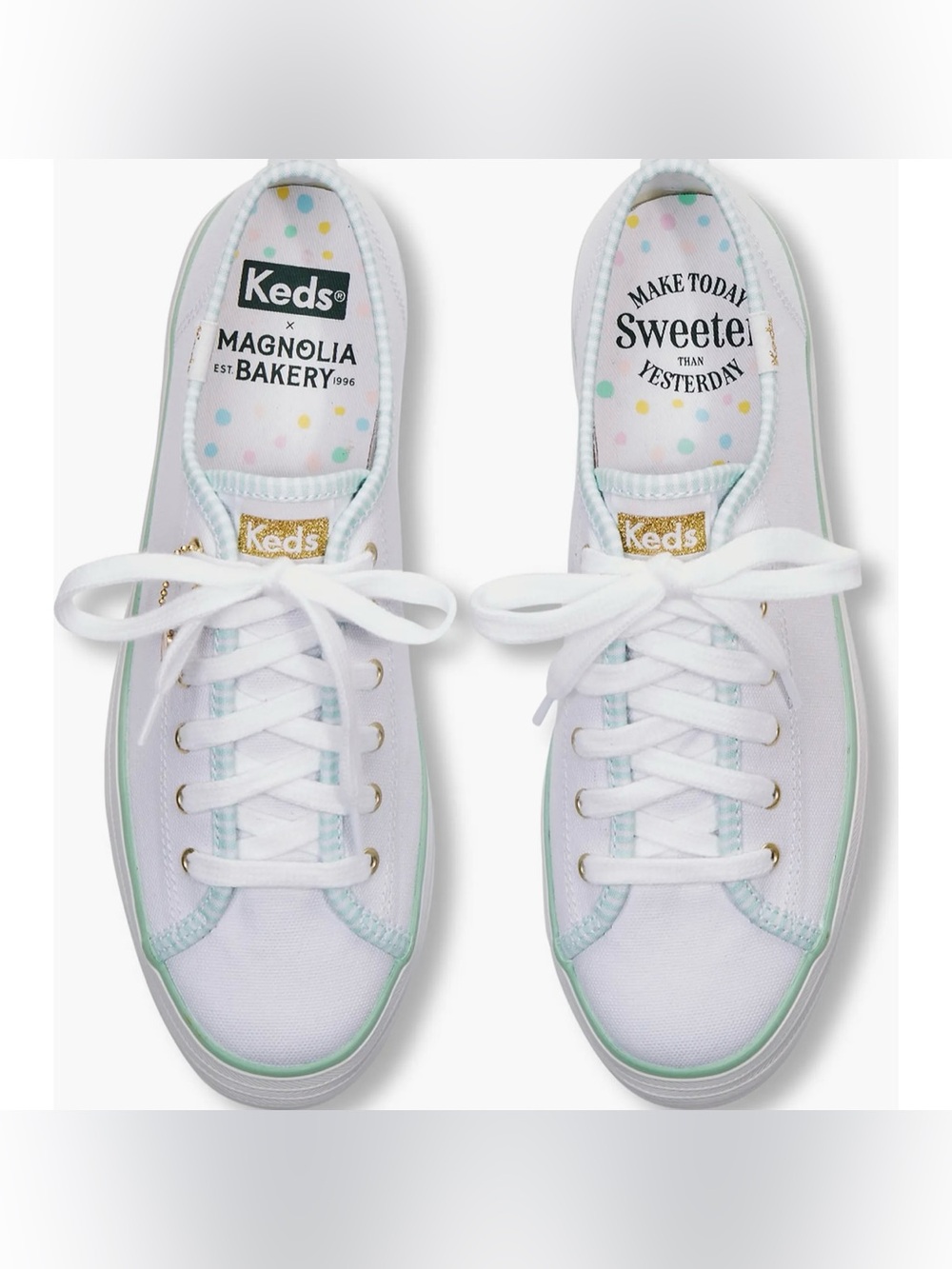 Keds x Magnolia Bakery Women’s White Canvas Platform Sneakers with Mint Trim